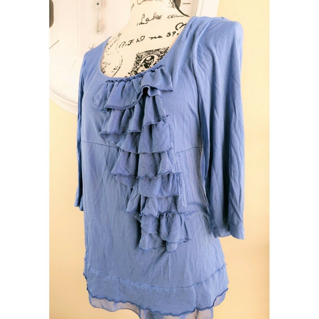 Chico's Travelers Shirt 1 Purple Stretch Silk Blend Ruffle Top Sheer Hem